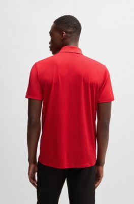 Quick-dry stretch-jersey polo shirt with logo detail, Light Red