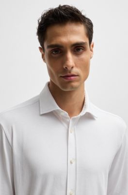 Camisa slim fit en punto de algod&oacute;n el&aacute;stico, Blanco