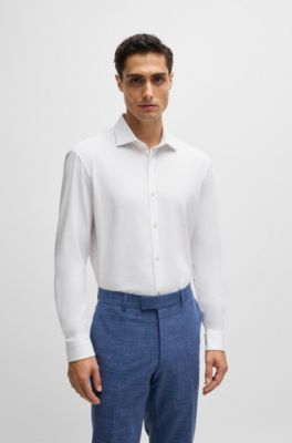 Camisa slim fit en punto de algod&oacute;n el&aacute;stico, Blanco