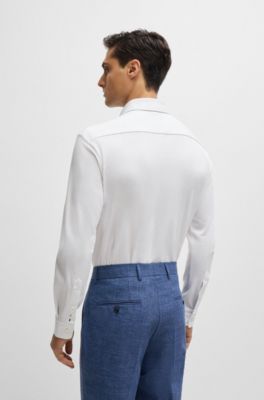 Camisa slim fit en punto de algod&oacute;n el&aacute;stico, Blanco