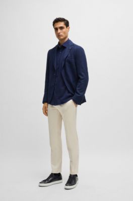 Slim-fit shirt in stretch-cotton jersey, Dark Blue