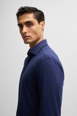 Slim-fit shirt in stretch-cotton jersey, Dark Blue