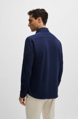 Slim-fit shirt in stretch-cotton jersey, Dark Blue
