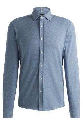 Hugo Boss Slim-fit Shirt In Stretch-cotton Jersey In Light Blue