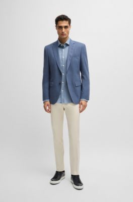 Camisa slim fit en punto de algod&oacute;n el&aacute;stico, Celeste