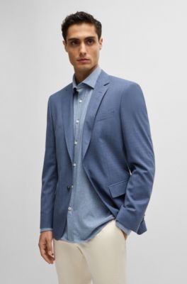 Camisa slim fit en punto de algod&oacute;n el&aacute;stico, Celeste