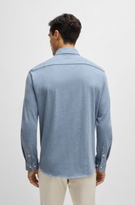 Camisa slim fit en punto de algod&oacute;n el&aacute;stico, Celeste
