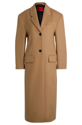 Hugo Boss Oversize-fit Coat With Signature Lining In Wool In Light Brown