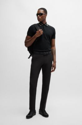 Polo de interlock de algod&oacute;n con detalle de logo, Negro