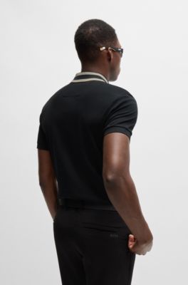 Polo de interlock de algod&oacute;n con detalle de logo, Negro