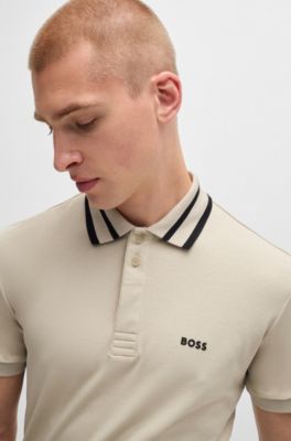 Polo de interlock de algod&oacute;n con detalle de logo, Beige claro