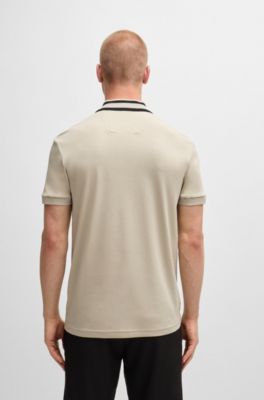 Polo de interlock de algod&oacute;n con detalle de logo, Beige claro