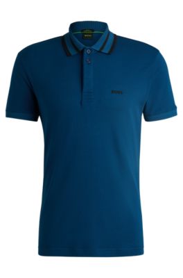 Polo de interlock de algod&oacute;n con detalle de logo, Celeste