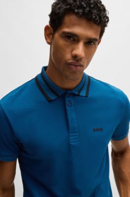 Polo de interlock de algod&oacute;n con detalle de logo, Celeste