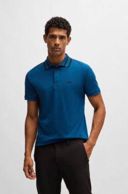 Polo de interlock de algod&oacute;n con detalle de logo, Celeste