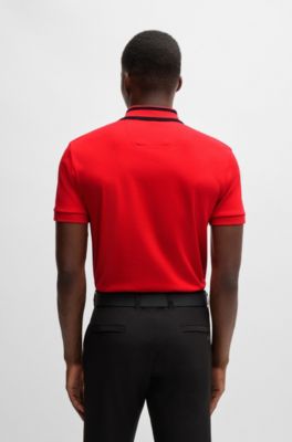 Polo de interlock de algod&oacute;n con detalle de logo, Rojo claro