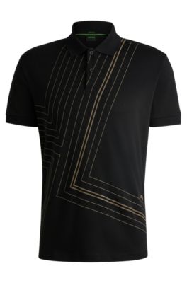 Hugo Boss Interlock-cotton Polo Shirt With Fineline Artwork In Black