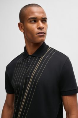 Polo de algod&oacute;n interlock con ilustraci&oacute;n de l&iacute;neas finas, Negro