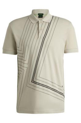 Polo de algod&oacute;n interlock con ilustraci&oacute;n de l&iacute;neas finas, Beige claro