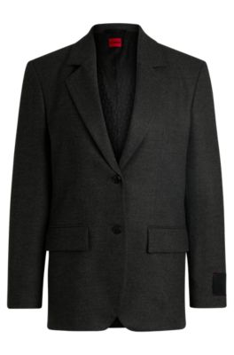 Hugo Boss Regular-fit Jacket In Melange Stretch Fabric In Dark Grey