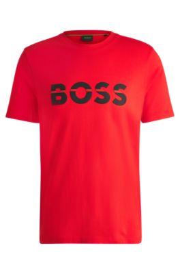 BOSS - Cotton-jersey regular-fit T-shirt with logo artwork - Light Red