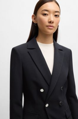 Slim-fit jacket with double-breasted closure, Dark Blue
