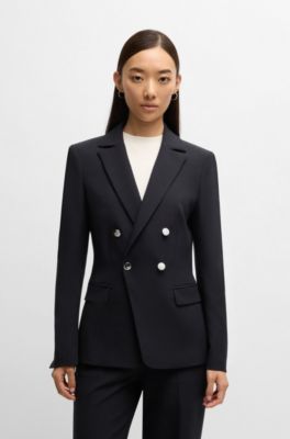 Slim-fit jacket with double-breasted closure, Dark Blue