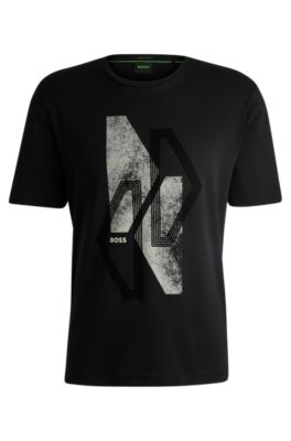 Camiseta regular fit en interlock de algod&oacute;n con ilustraci&oacute;n de temporada, Negro