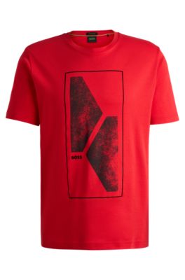Camiseta regular fit en interlock de algod&oacute;n con ilustraci&oacute;n de temporada, Rojo claro