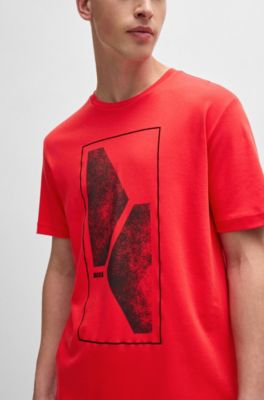 Camiseta regular fit en interlock de algod&oacute;n con ilustraci&oacute;n de temporada, Rojo claro