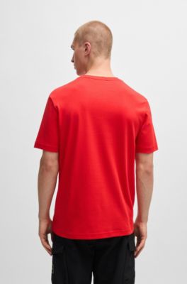 Camiseta regular fit en interlock de algod&oacute;n con ilustraci&oacute;n de temporada, Rojo claro
