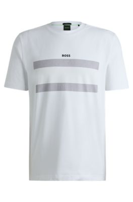 Stretch-cotton regular-fit T-shirt with flag artwork, White