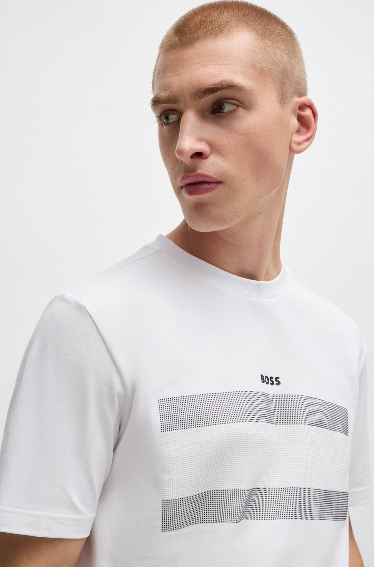BOSS - Stretch-cotton regular-fit T-shirt with flag artwork BOSS - Stretch-cotton regular-fit T-shirt with flag artwork