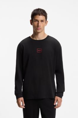 Parte superior de ropa de sal&oacute;n en algod&oacute;n el&aacute;stico con logo, Negro