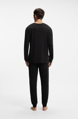 Parte superior de ropa de sal&oacute;n en algod&oacute;n el&aacute;stico con logo, Negro