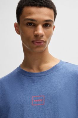Logo-print T-shirt in stretch cotton, Dark Blue