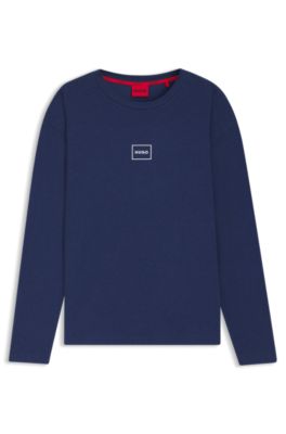 Logo-print T-shirt in stretch cotton, Dark Blue