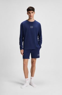Parte superior de ropa de sal&oacute;n en algod&oacute;n el&aacute;stico con logo, Azul oscuro