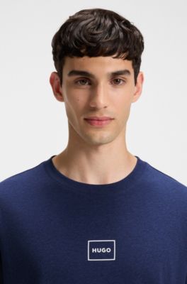 Camiseta de algod&oacute;n el&aacute;stico con logo estampado, Azul oscuro