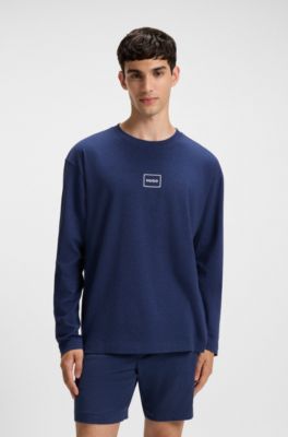 Parte superior de ropa de sal&oacute;n en algod&oacute;n el&aacute;stico con logo, Azul oscuro