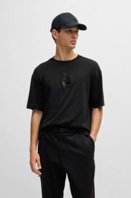 Relaxed-fit T-shirt in interlock cotton with gloss artwork, Black
