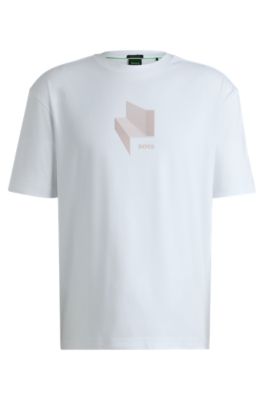 トップス HUGO BOSS T-SHIR UO GREEN White BOSS - Crew-neck T-shirt in cotton with seasonal artwork - White