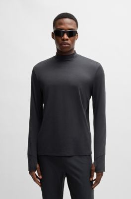 Slim-fit long-sleeved T-shirt in temperature-regulating fabric, Black
