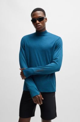 Slim-fit long-sleeved T-shirt in temperature-regulating fabric, Light Blue