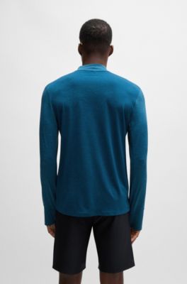 Slim-fit long-sleeved T-shirt in temperature-regulating fabric, Light Blue