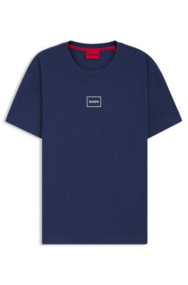 Logo-print T-shirt in stretch cotton, Dark Blue