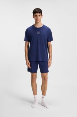 Logo-print T-shirt in stretch cotton, Dark Blue