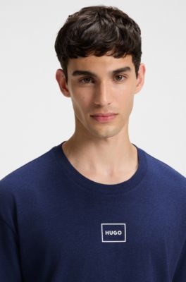 Logo-print T-shirt in stretch cotton, Dark Blue
