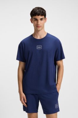 Logo-print T-shirt in stretch cotton, Dark Blue