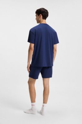 Logo-print T-shirt in stretch cotton, Dark Blue